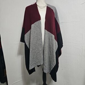 Charter Club Cashmere Luxury‎ One Size Poncho Sweater Gray/Burgundy/Black